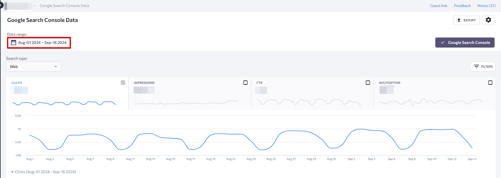Google Search Console data in SE Ranking. Choosing the date range GSC data in SE Ranking. Choosing the date range