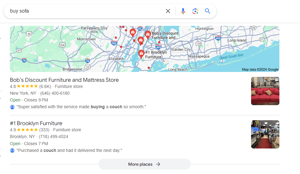 Map in the search results Map in the SERP