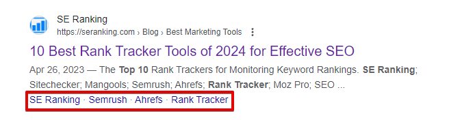 Sitelinks Sitelinks in the SERP