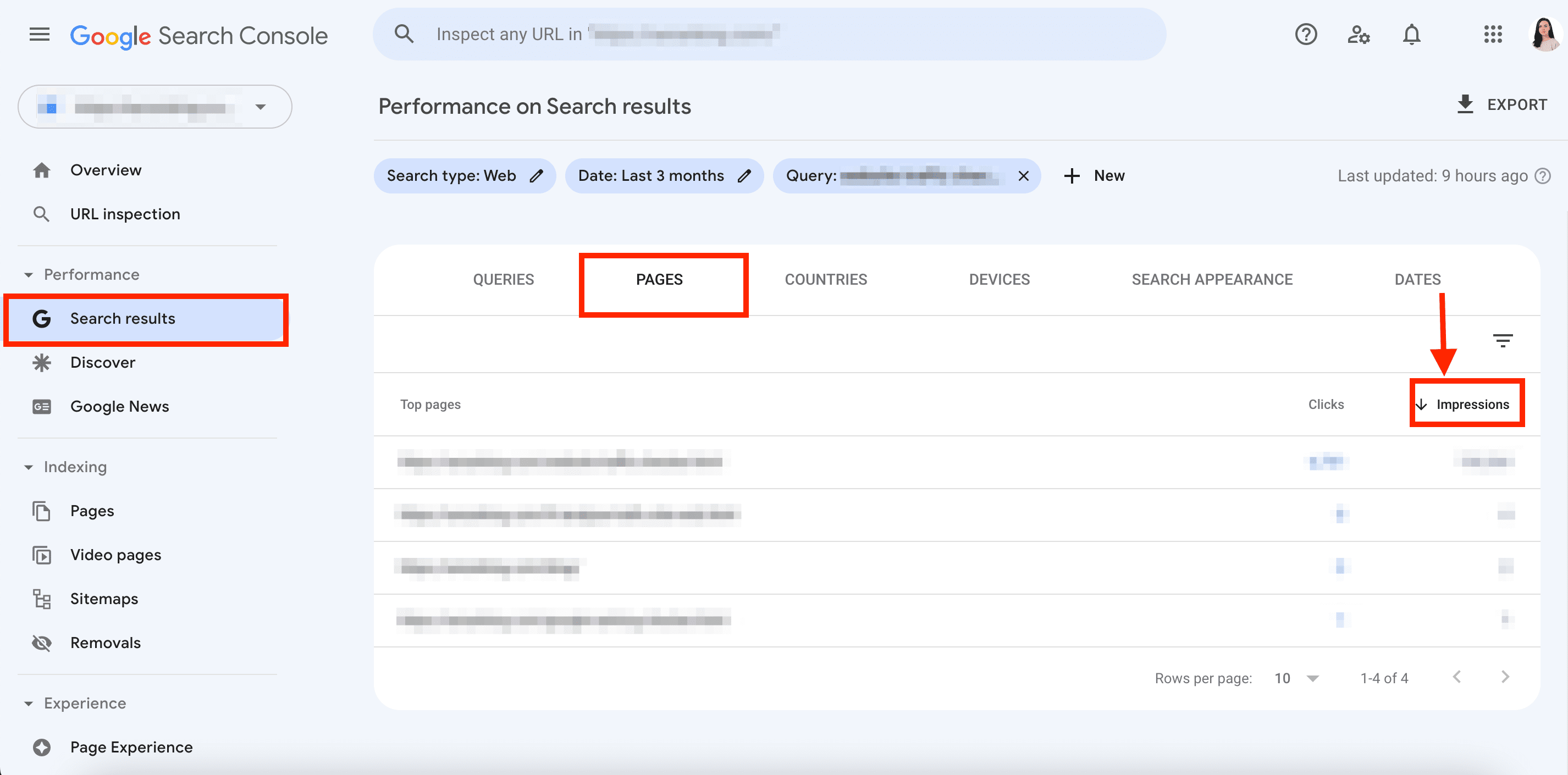Page impressions in GSC Impressions in GSC