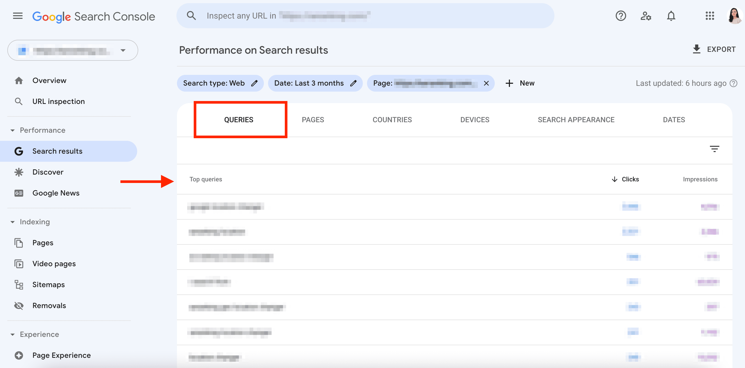 GSC Queries tab Queries tab in GSC