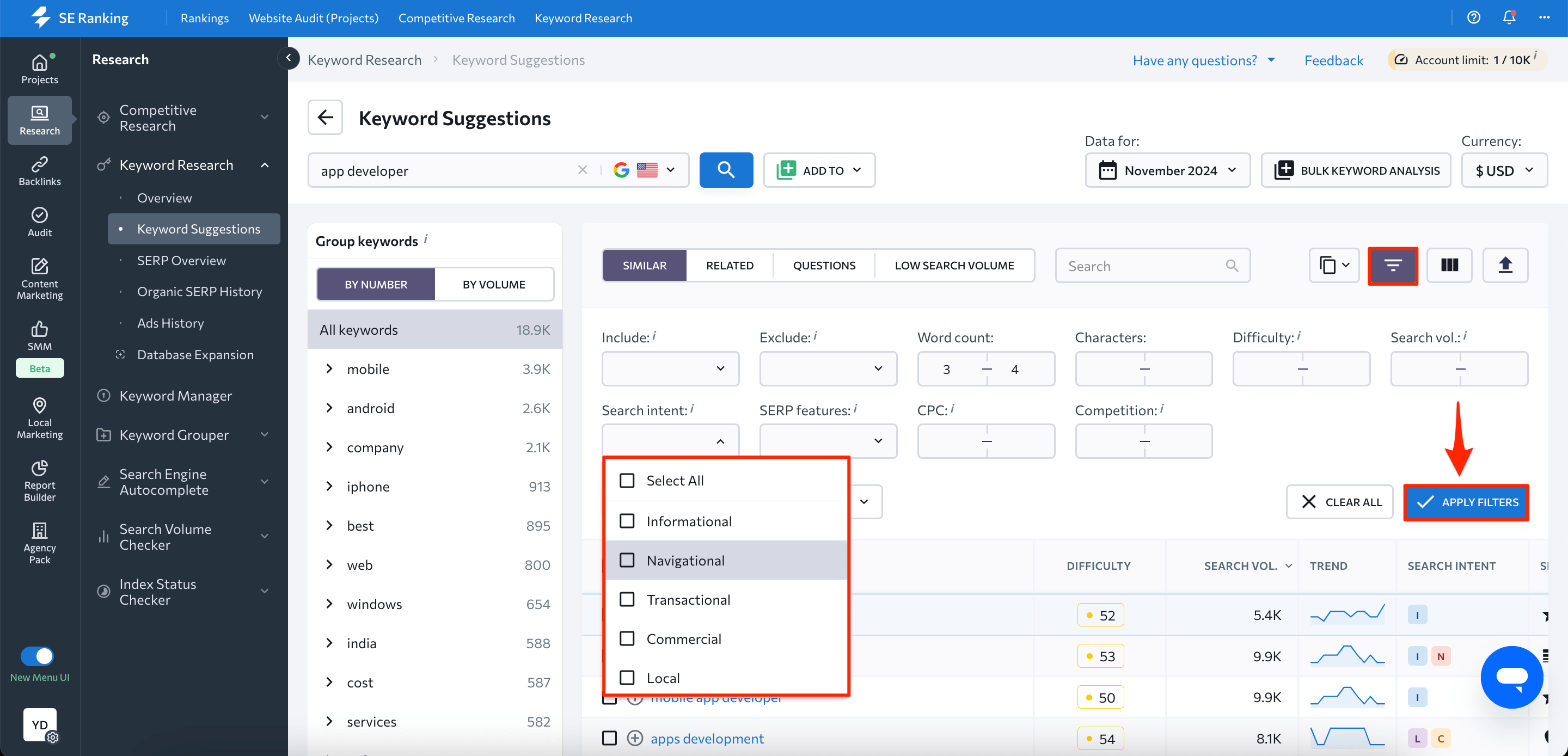 Organic results for the term