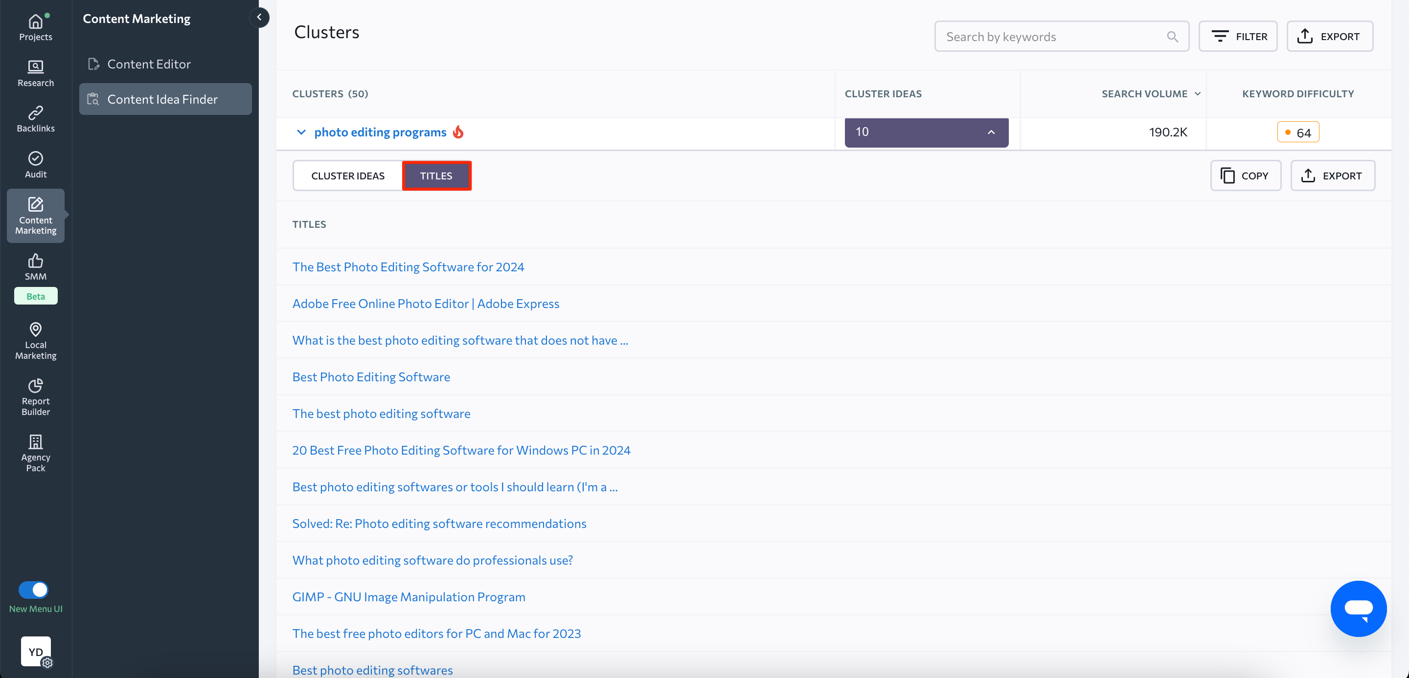 Competitive titles for clusters