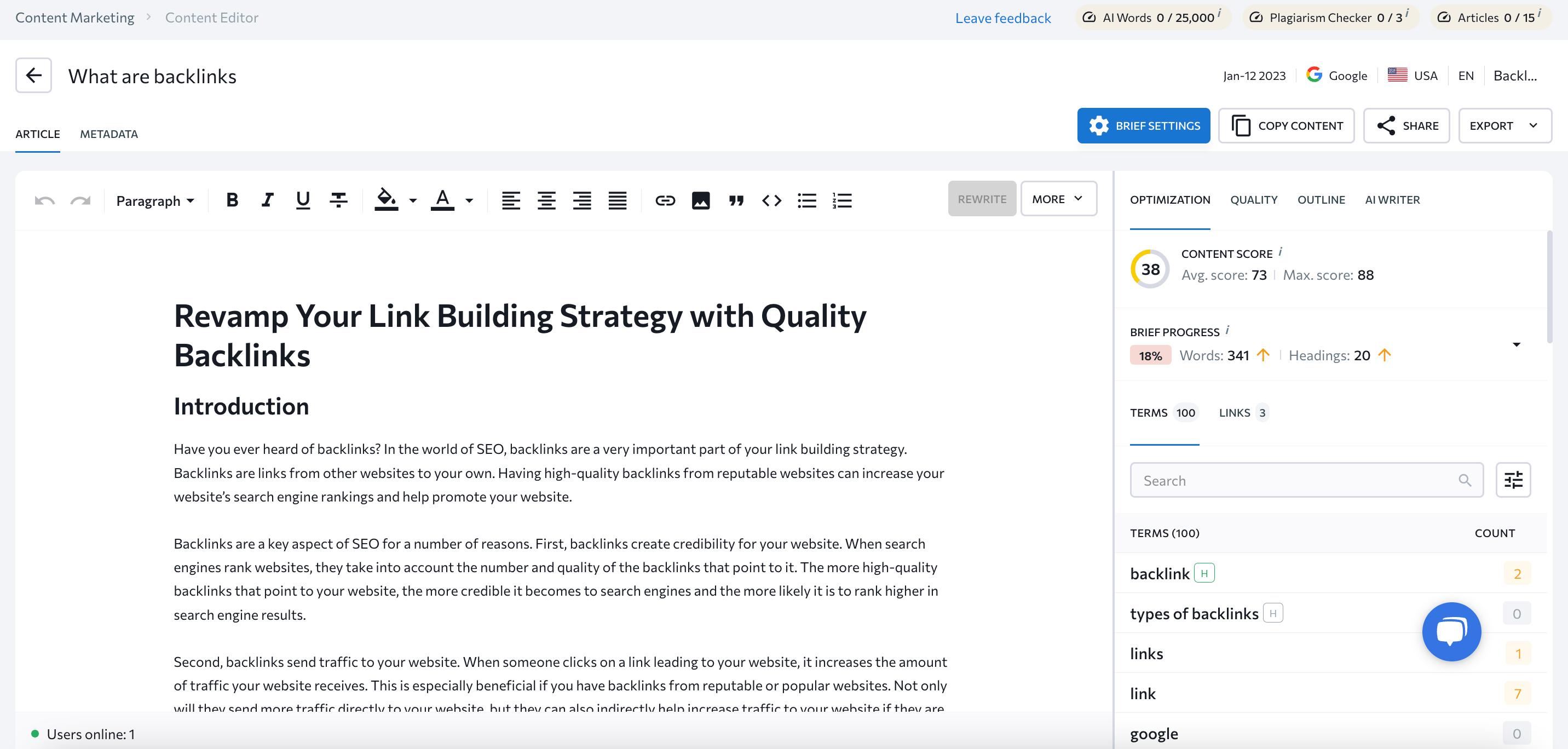 SE Ranking’s Content Editor Tool SE Ranking’s Content Creation Tool