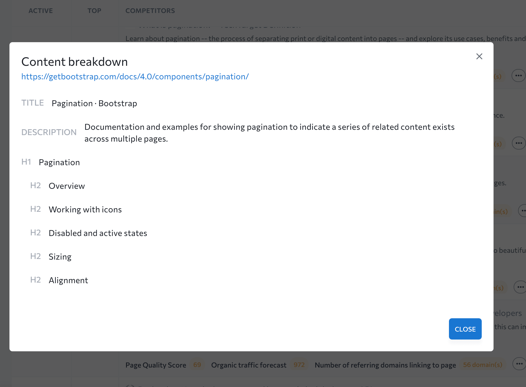 Content breakdown in SERP Analyzer Content breakdown in SE Ranking's SERP Analyzer