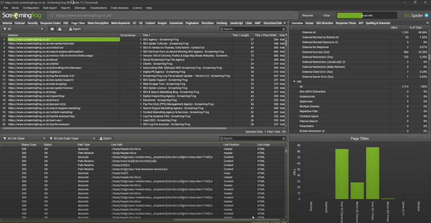 Screaming Frog app interface Screaming Frog interface