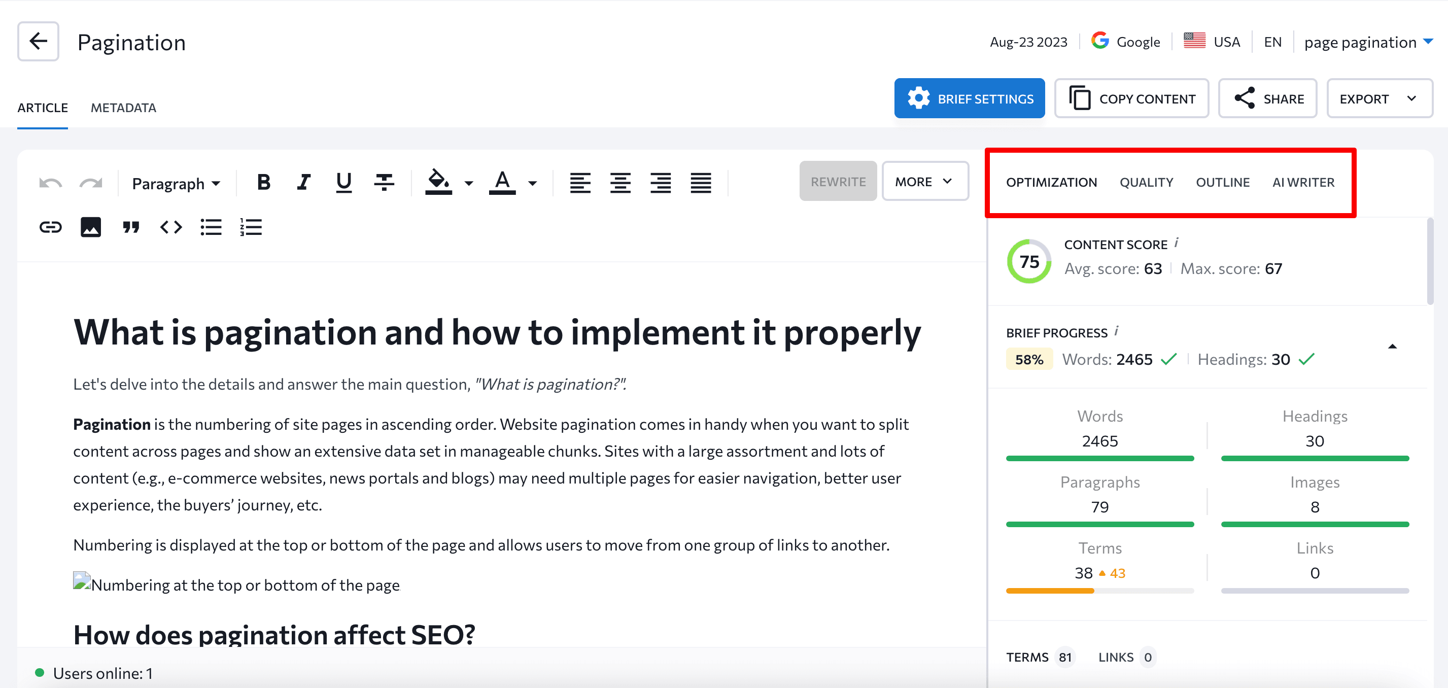 Content Editor SE Ranking's Content Editor