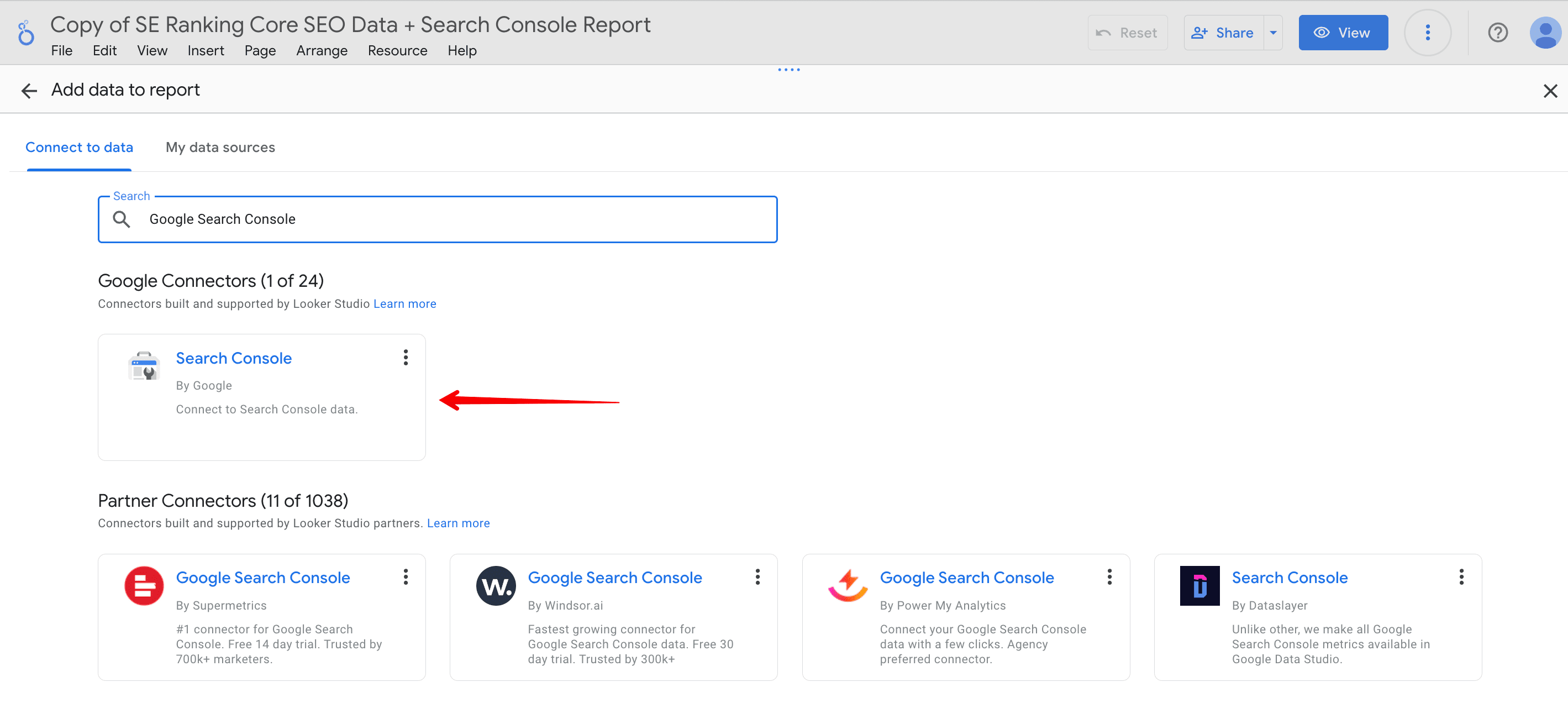Google Search Console connectors in Looker Studio Google connectors in Looker Studio