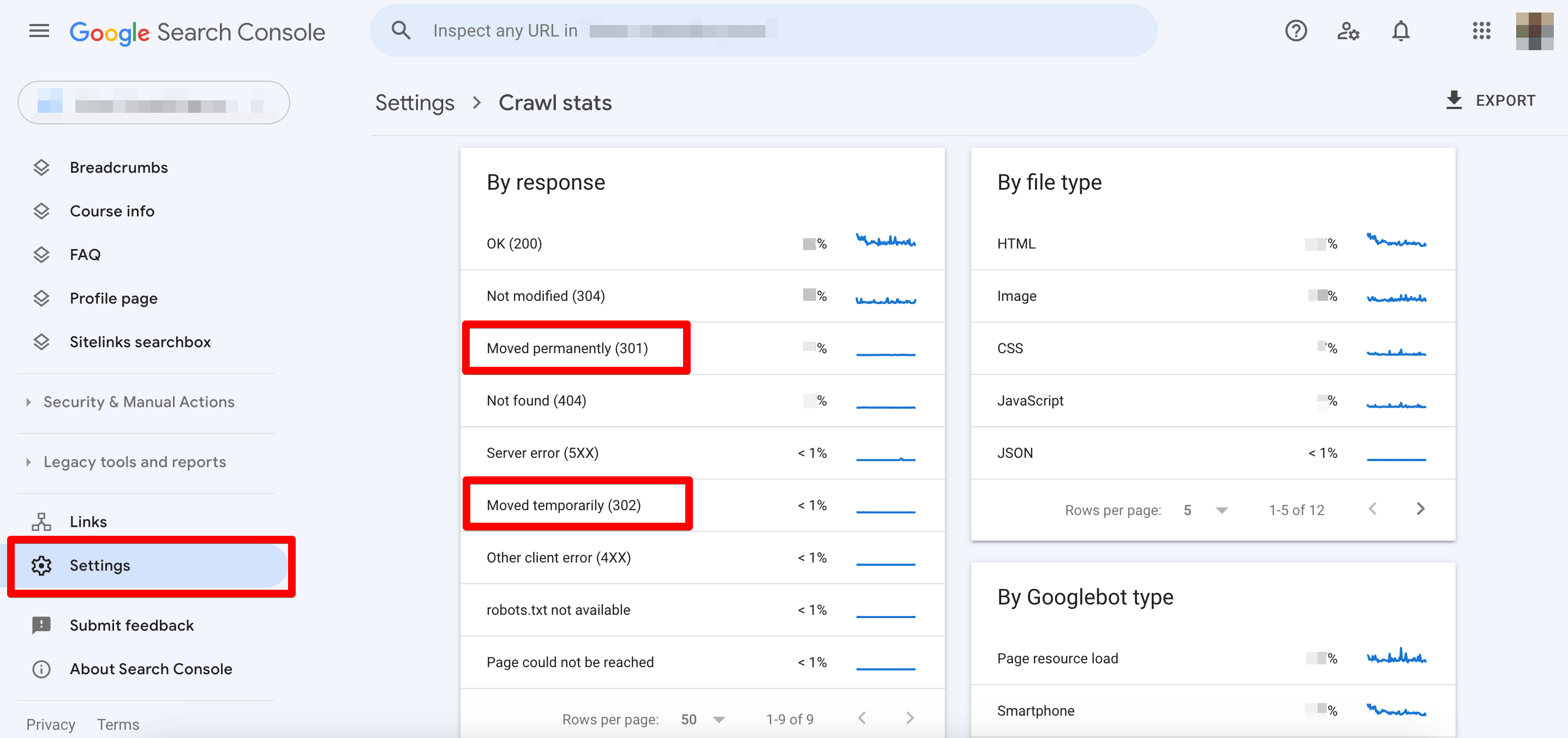 Crawl stats for each page by the response in GSC Crawl stats for each page by the response