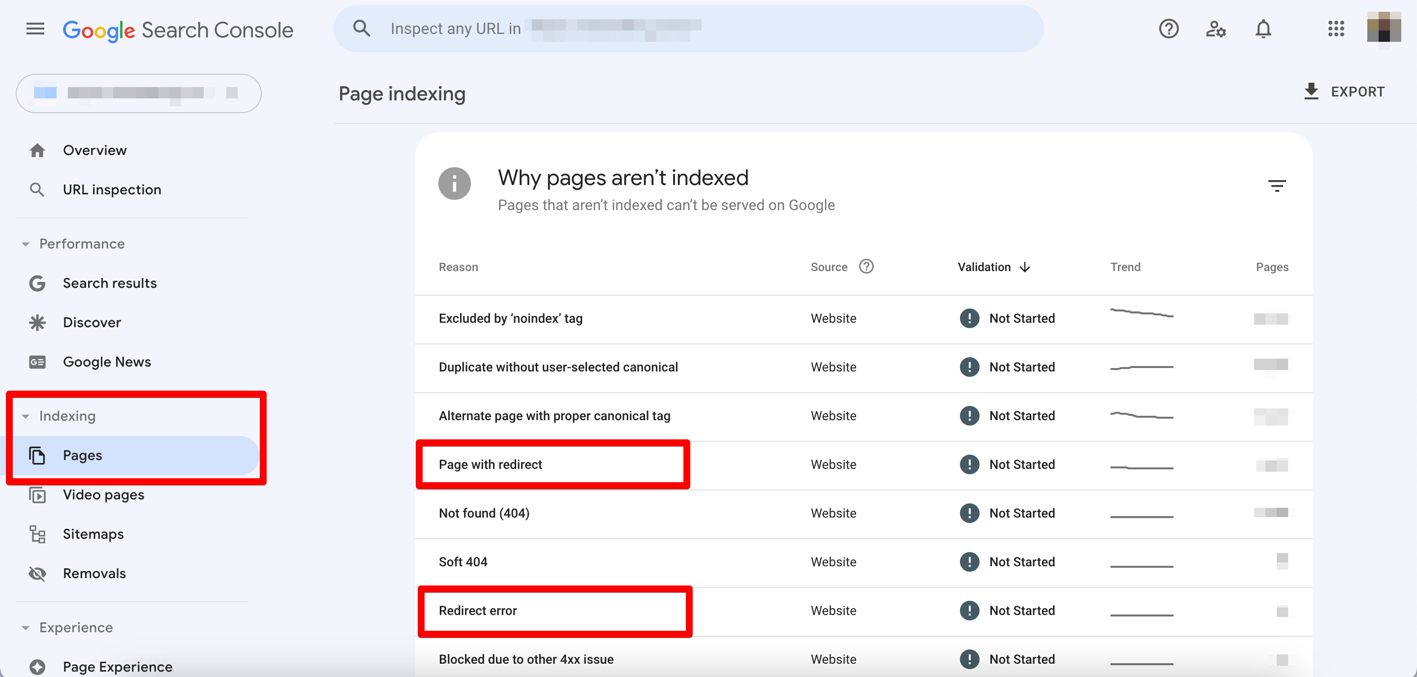 Why pages aren't indexed table in GSC Why pages aren't indexed table