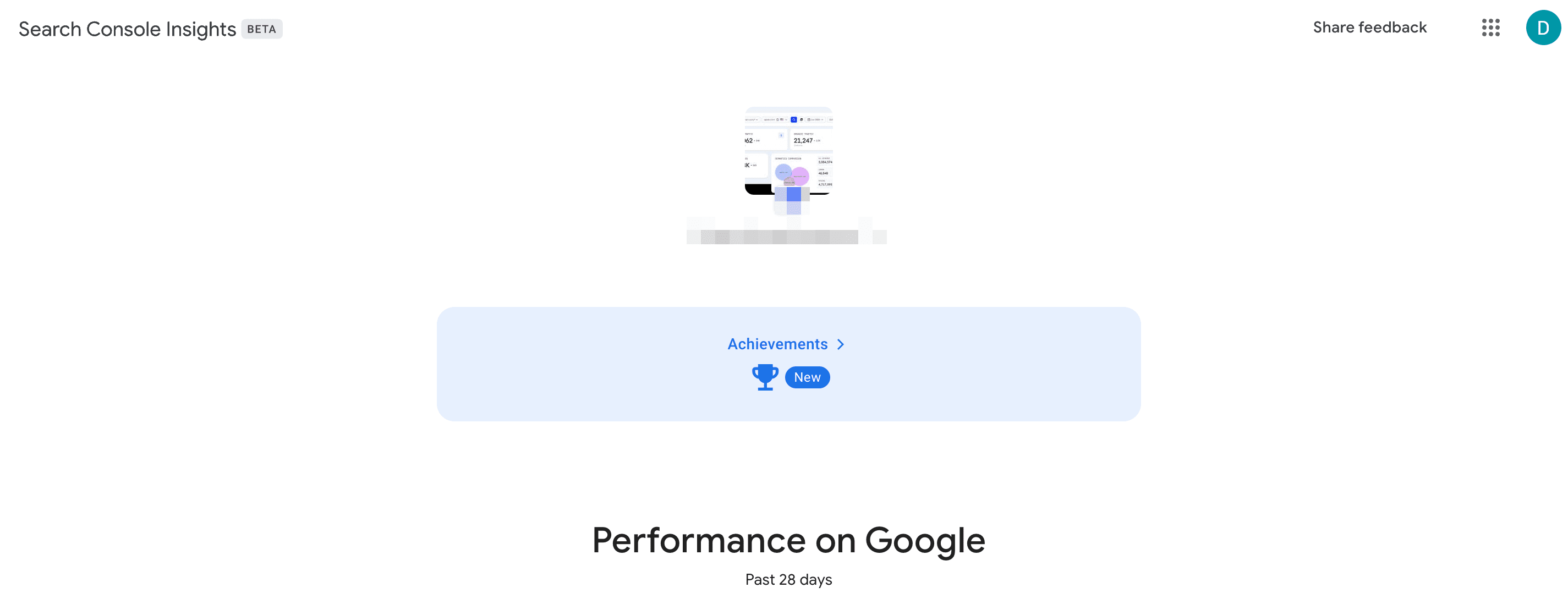 Achievements section in Search Console Achievements section in Search Console Insights