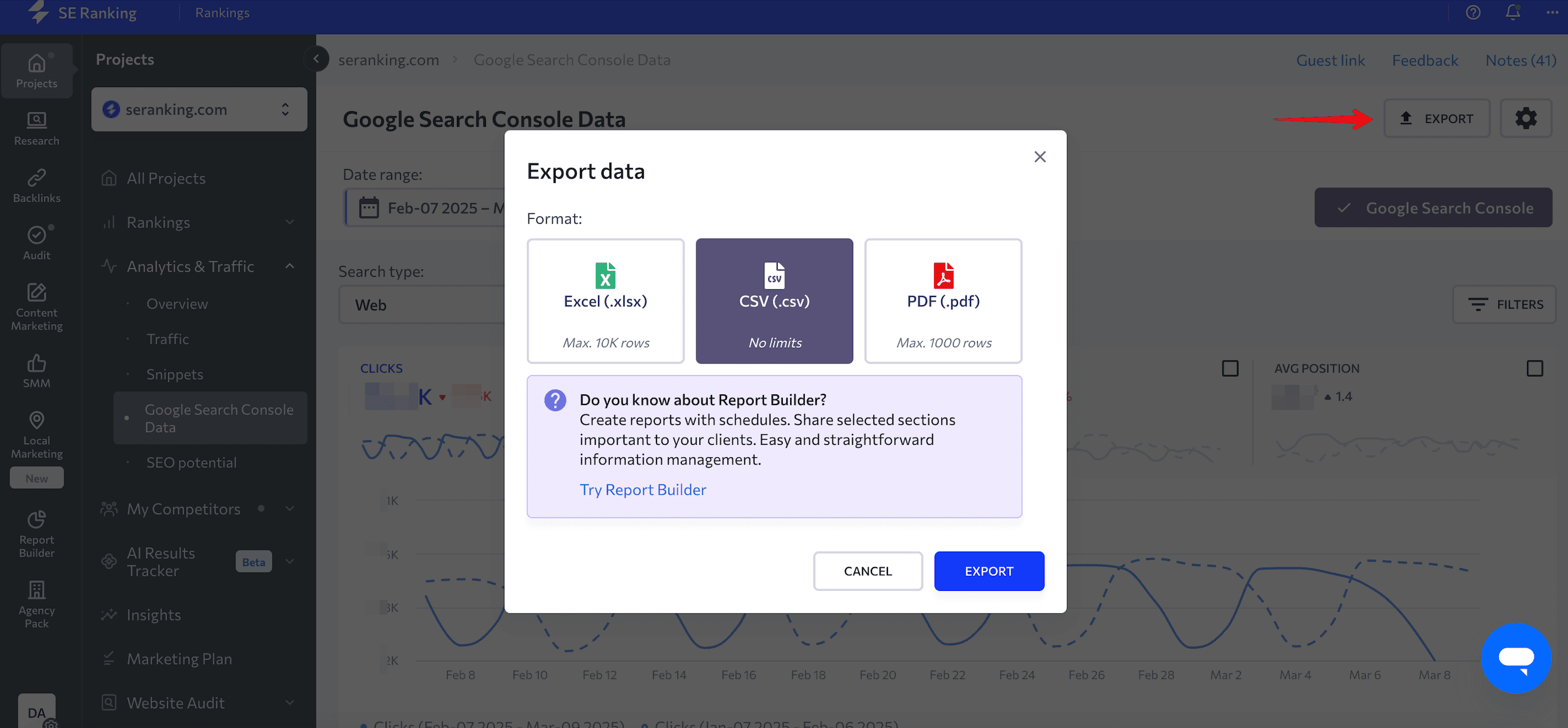 Exporting GSC data with SE Ranking How to export GSC data with SE Ranking