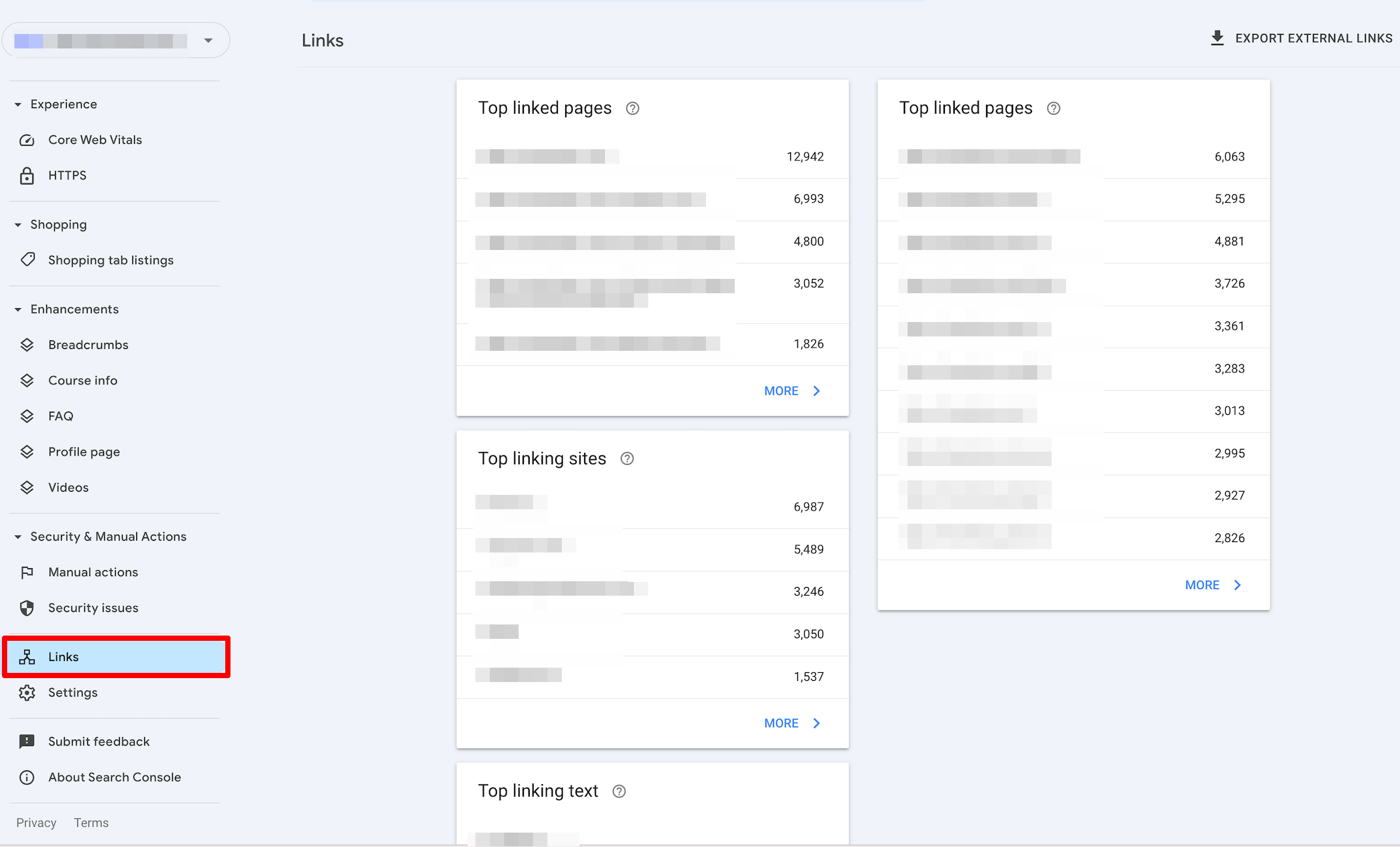 Links report Links report in GSC