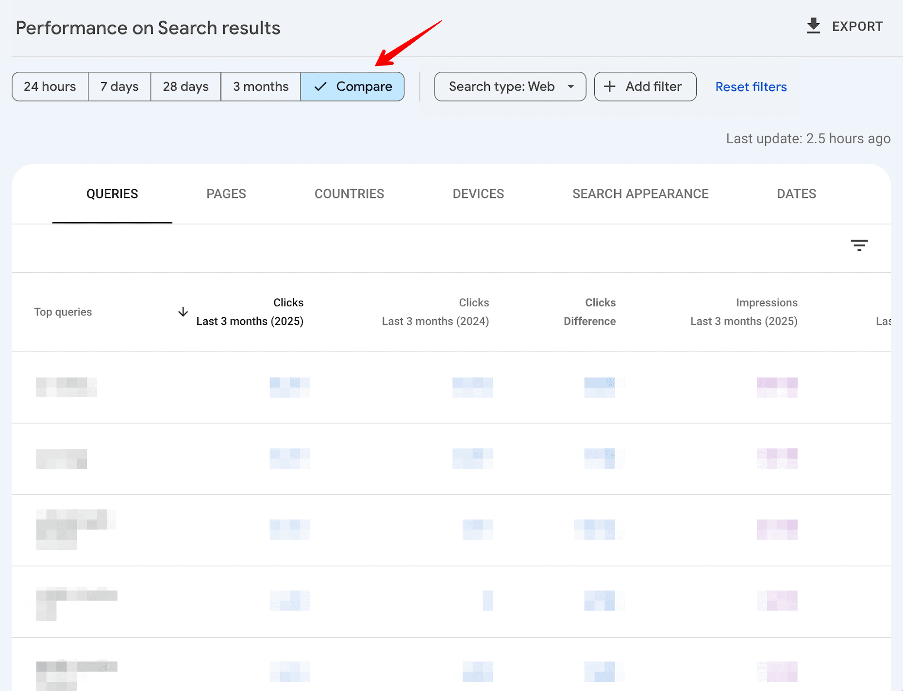 Comparing search results in GSC Comparing search results in Google Search Console