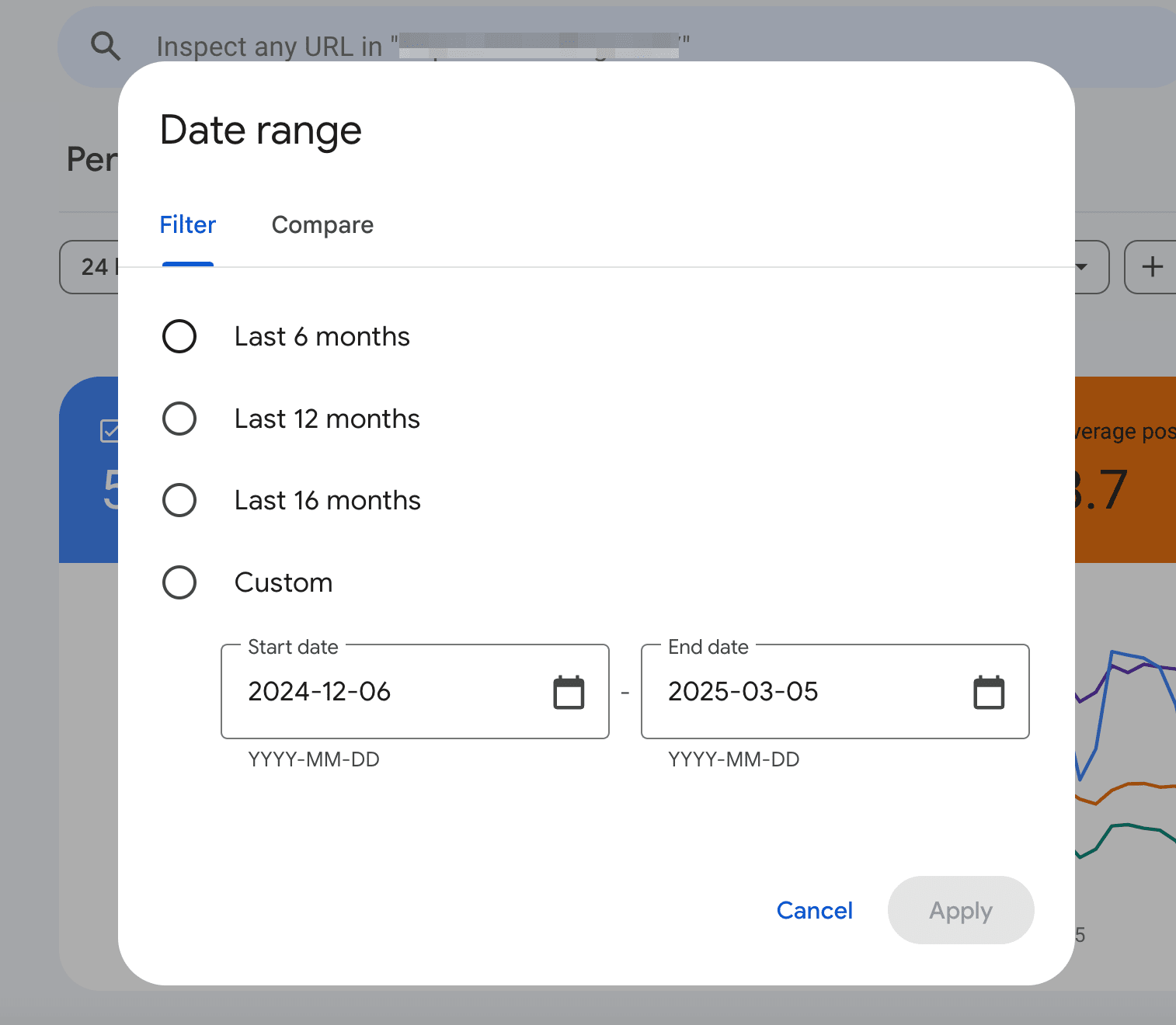 Dates filter Dates filter in GSC