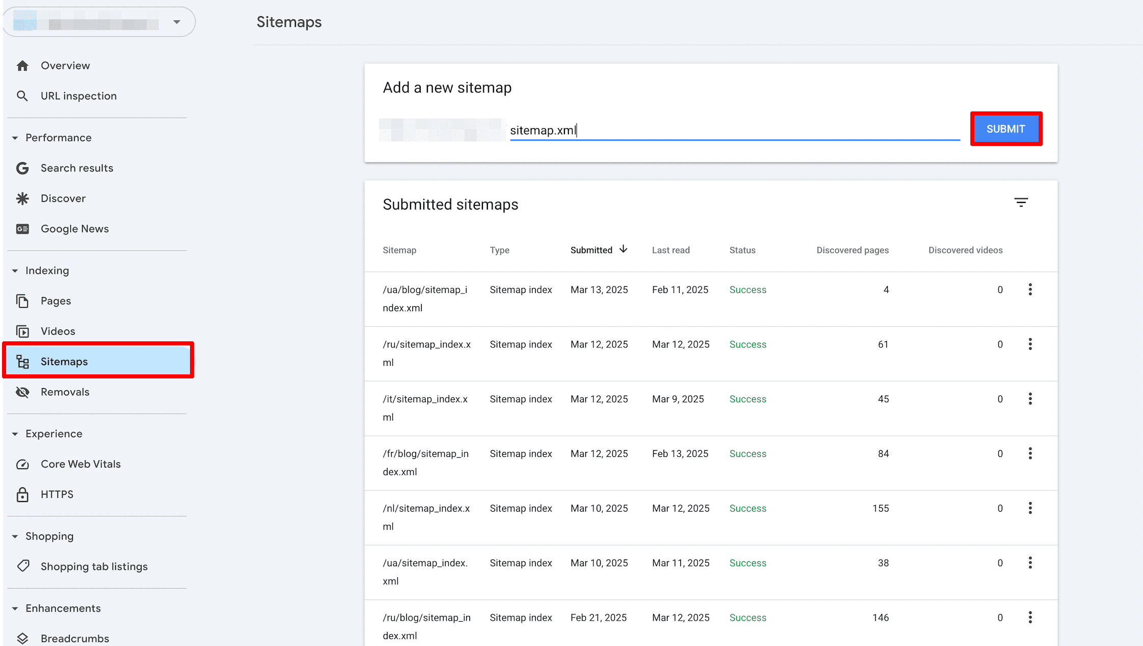 Sitemaps report Sitemaps report in Google Search Console