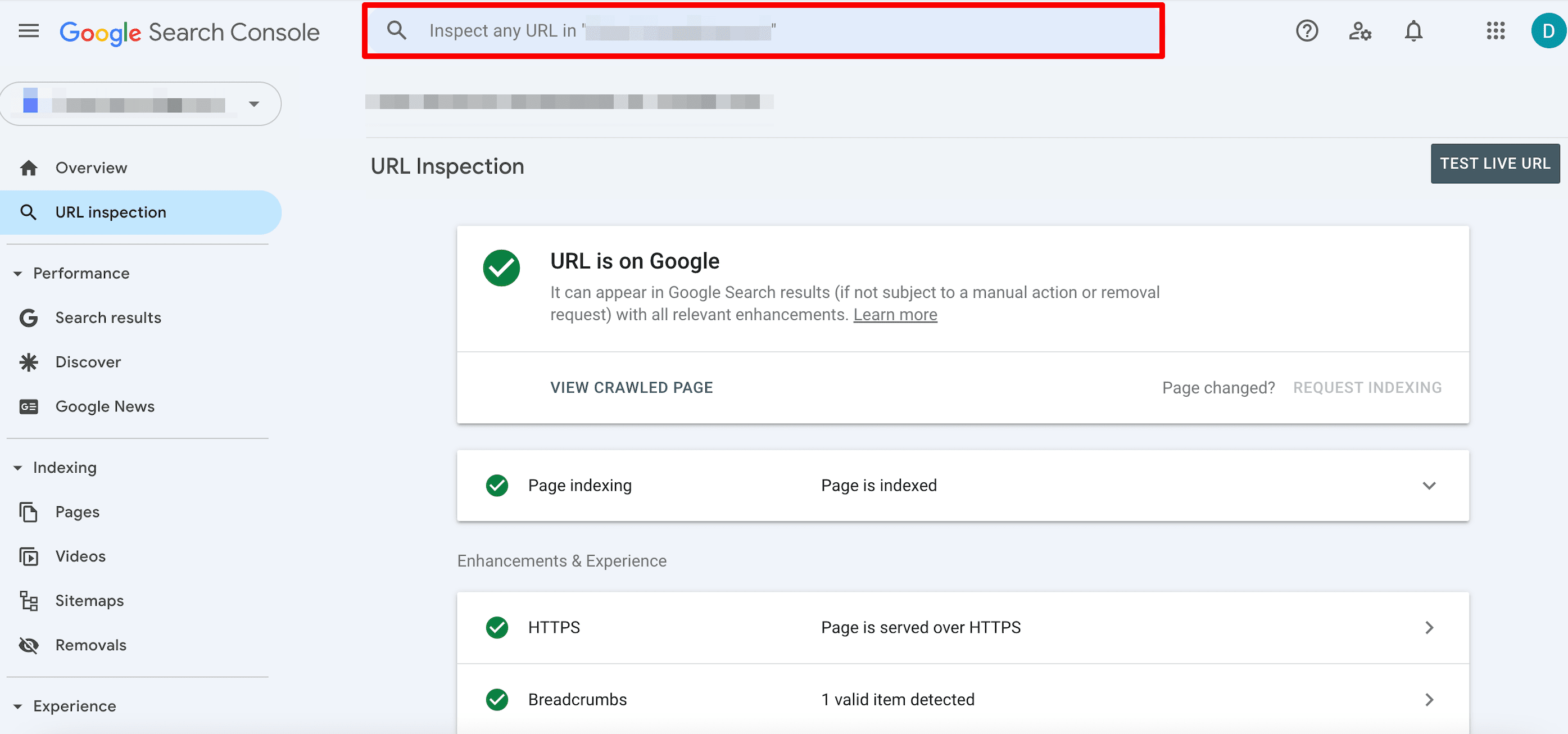 URL Inspection tool URL Inspection tool in Google Search Console