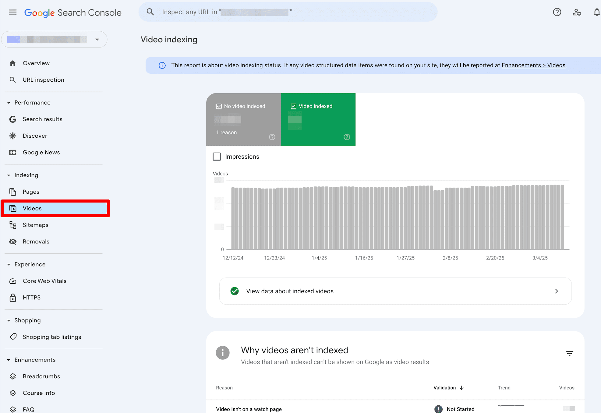 Video page indexing report Video page indexing report in GSC