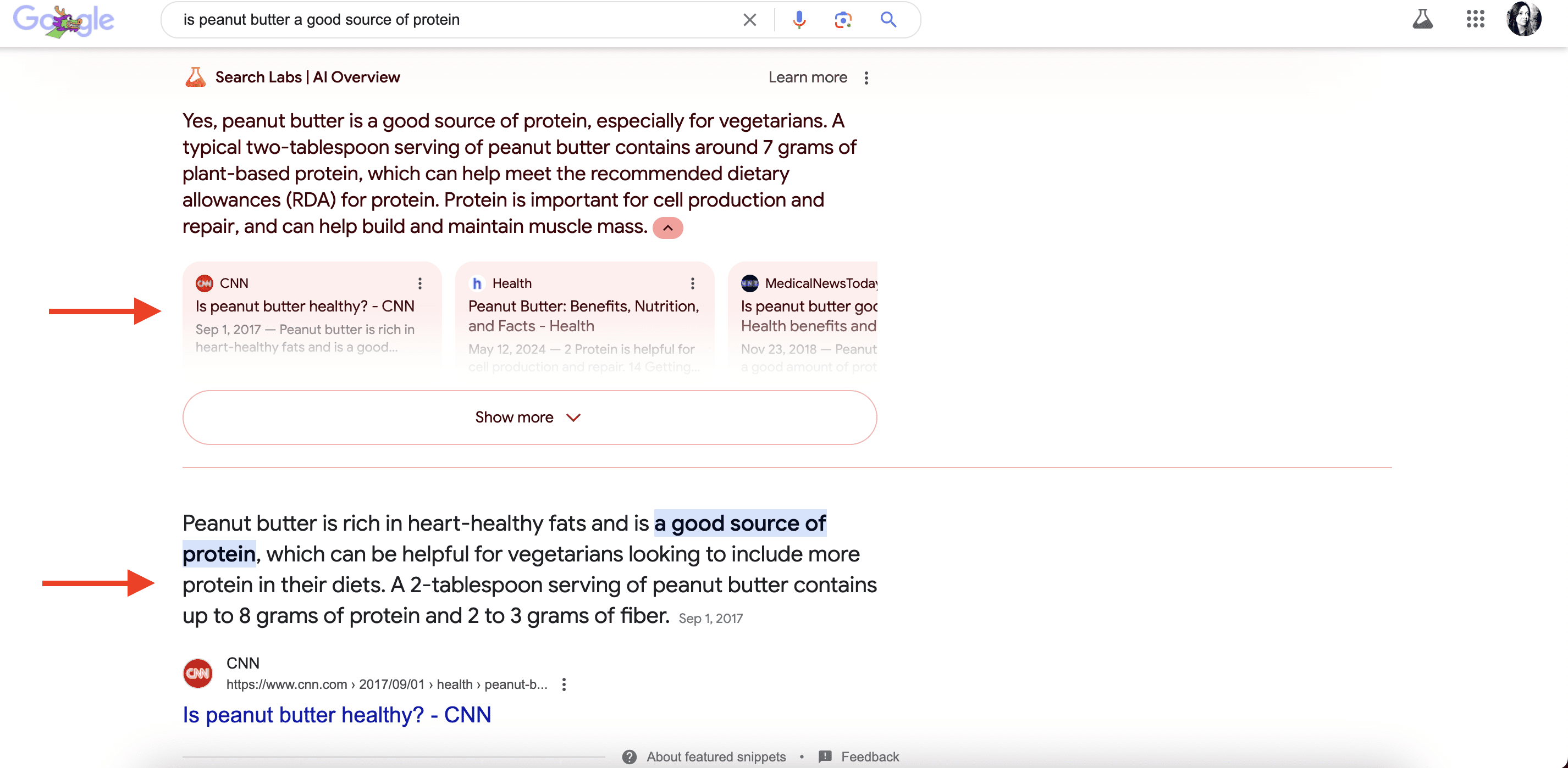 Example when AI Overview and Featured Snippet link to the same resource A link match between AI Overview and Featured Snippet