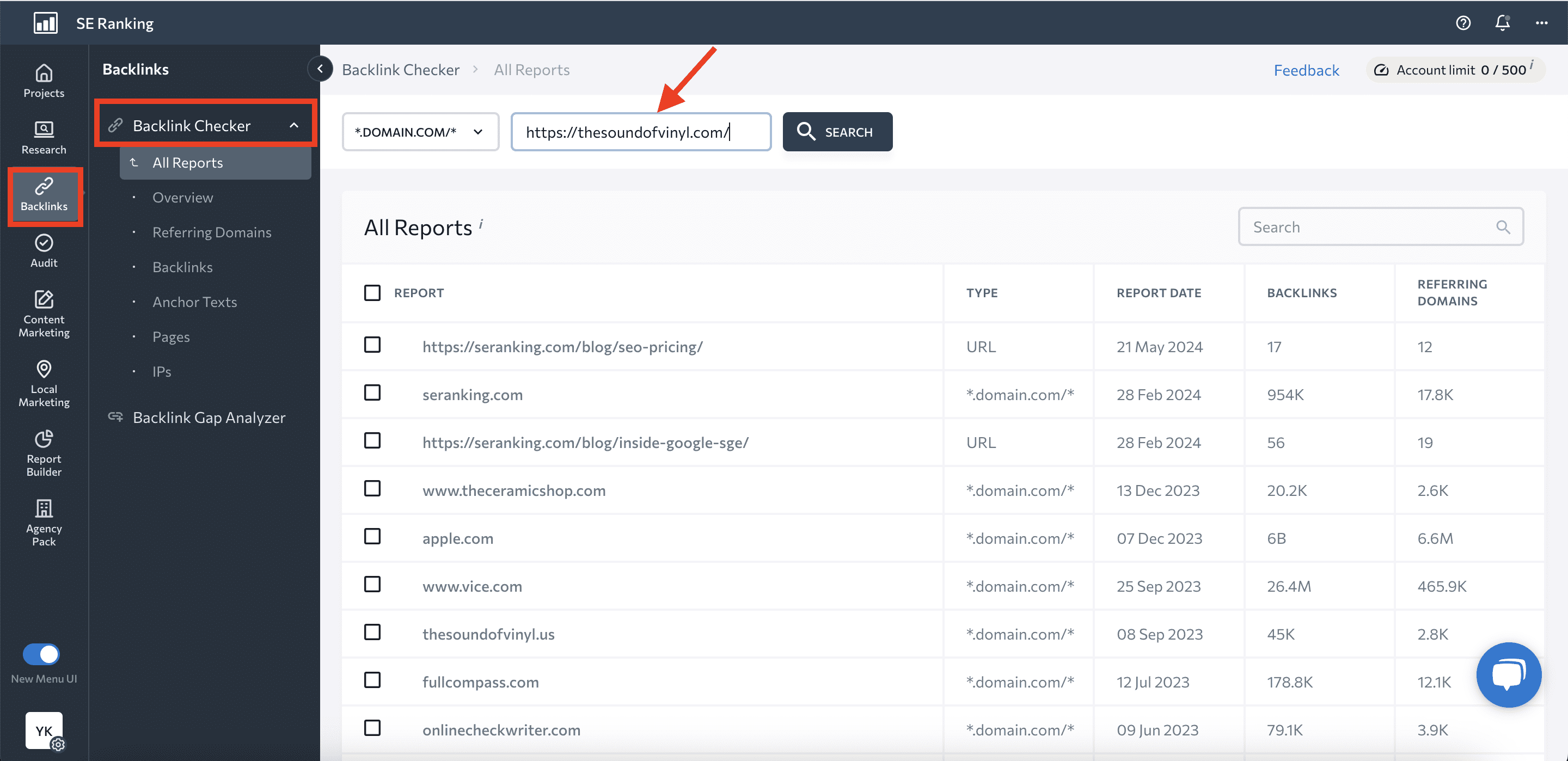 Find and open Backlink Checker Open Backlink Checker