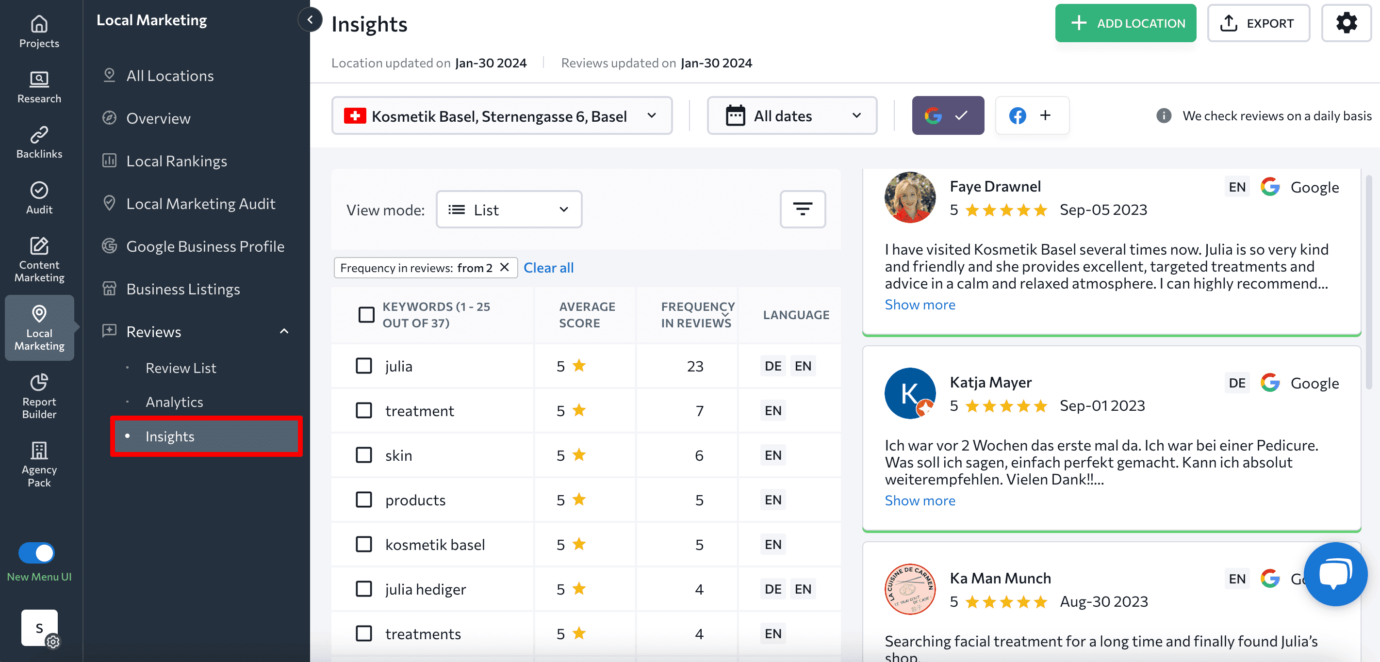 SE Ranking's Insights feature SE Ranking's AI-powered Insights feature