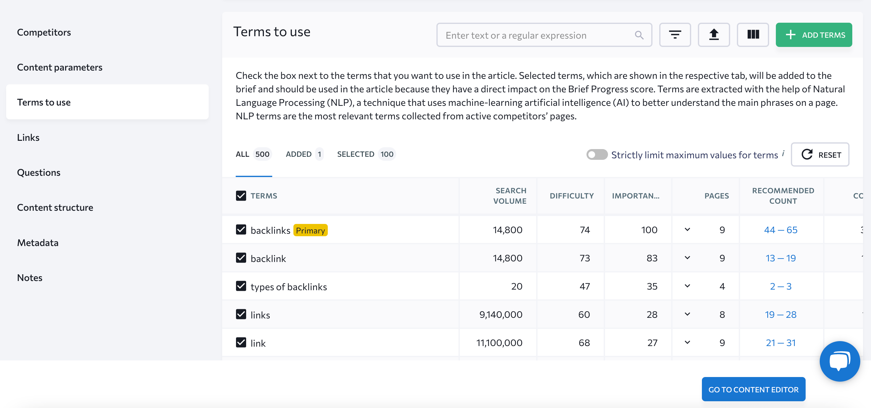 Brief in SE Ranking’s Content Editor tool Creating brief with SE Ranking’s Content Editor tool