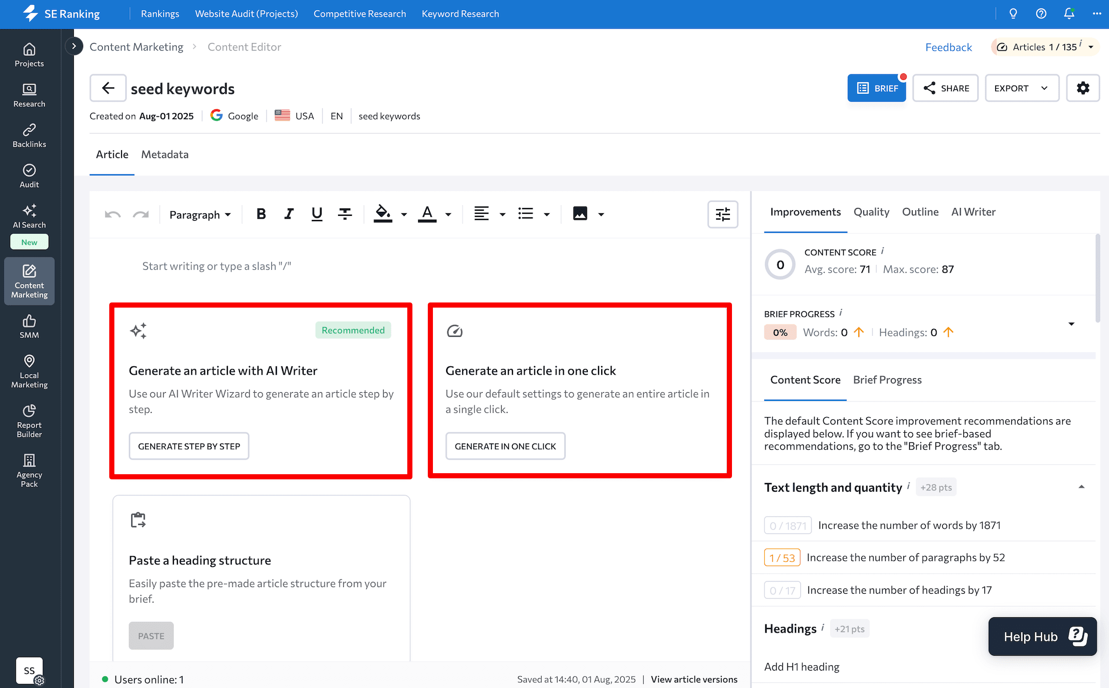 Two approaches to generating articles in SE Ranking's AI Writer SE Ranking's AI Writer
