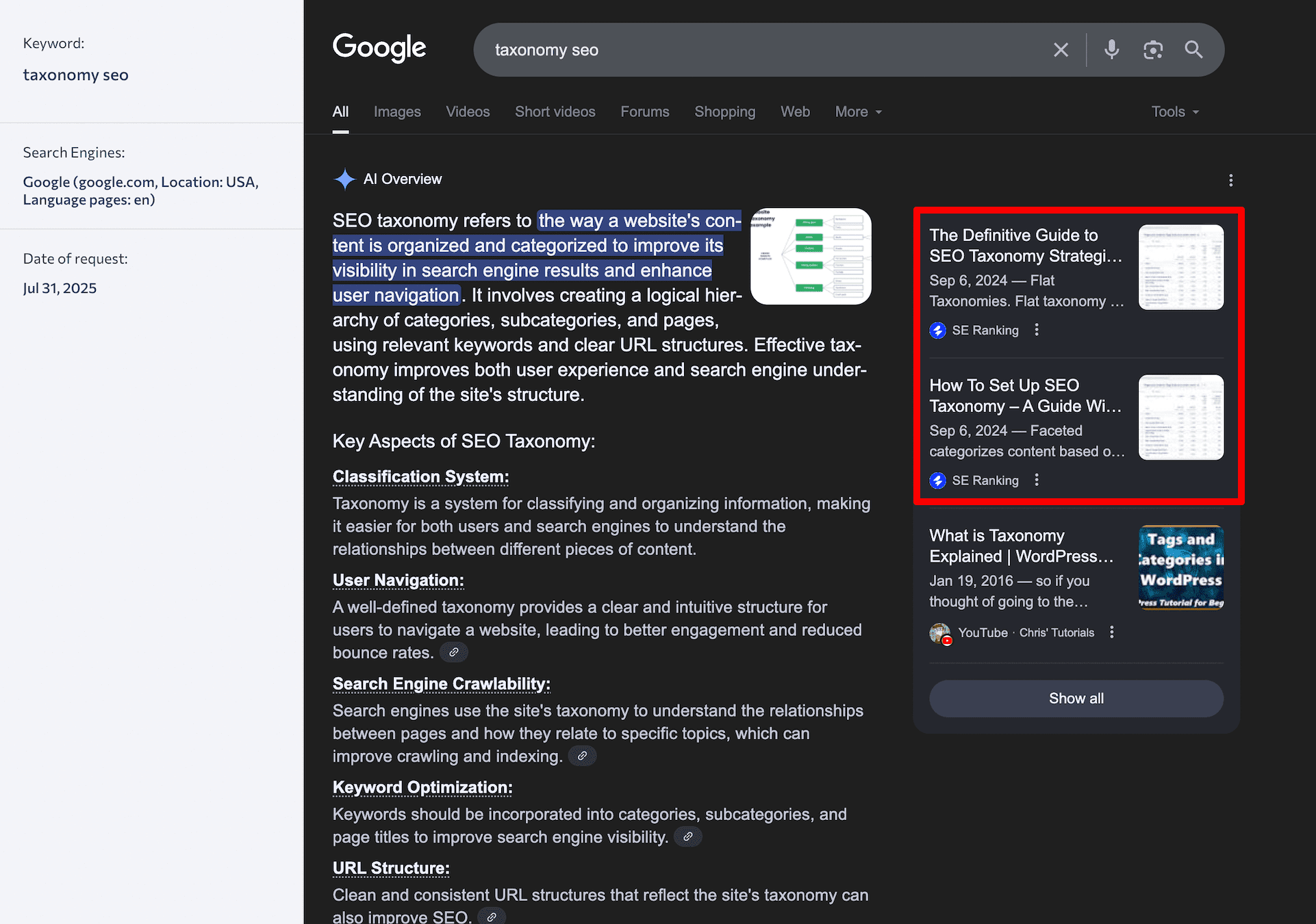 Taxonomy SEO blog post in AI Overviews Taxonomy SEO blog post in AIOs