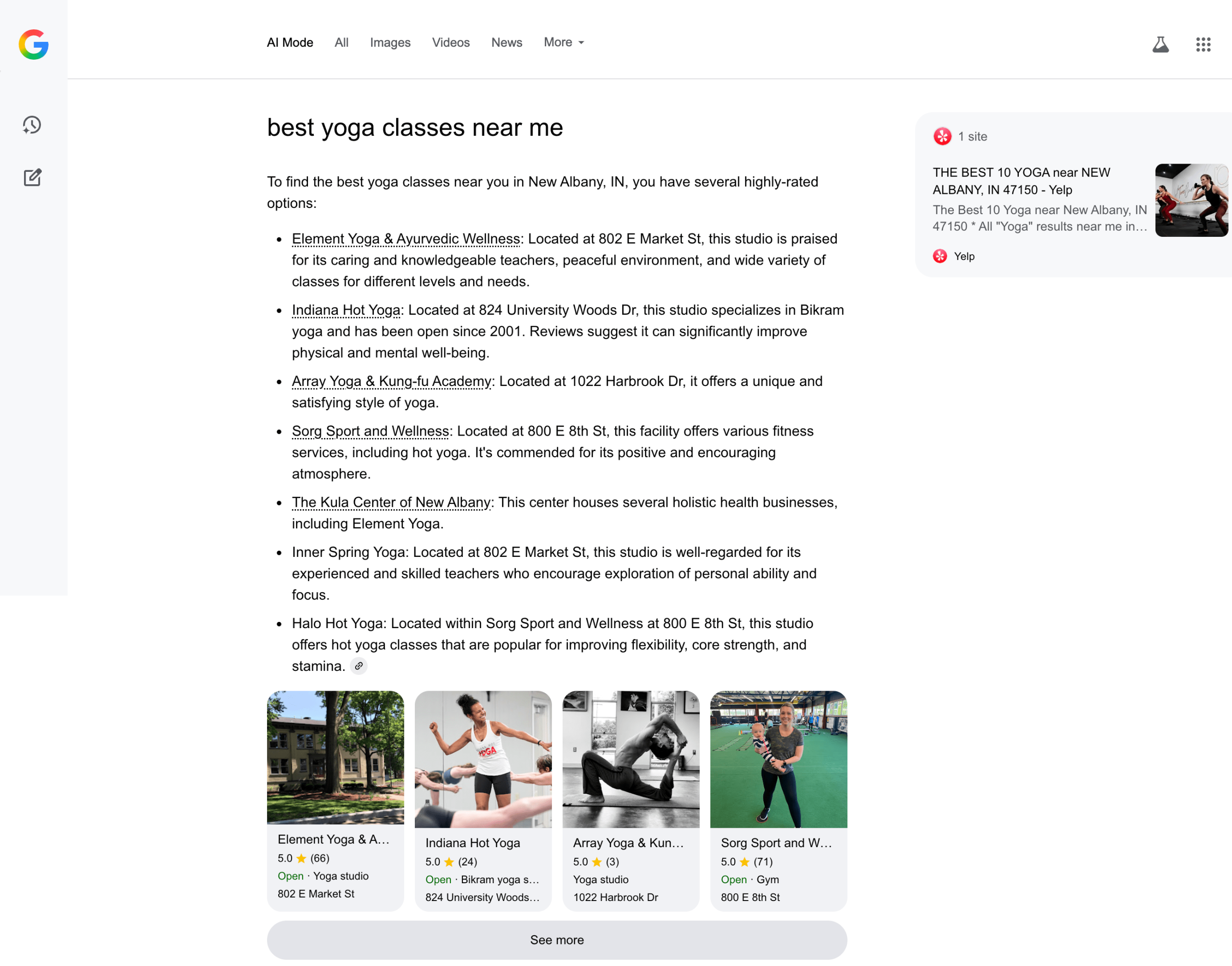 AI Mode cites Google Business Profile Example when AI Mode links to Google Business Profile