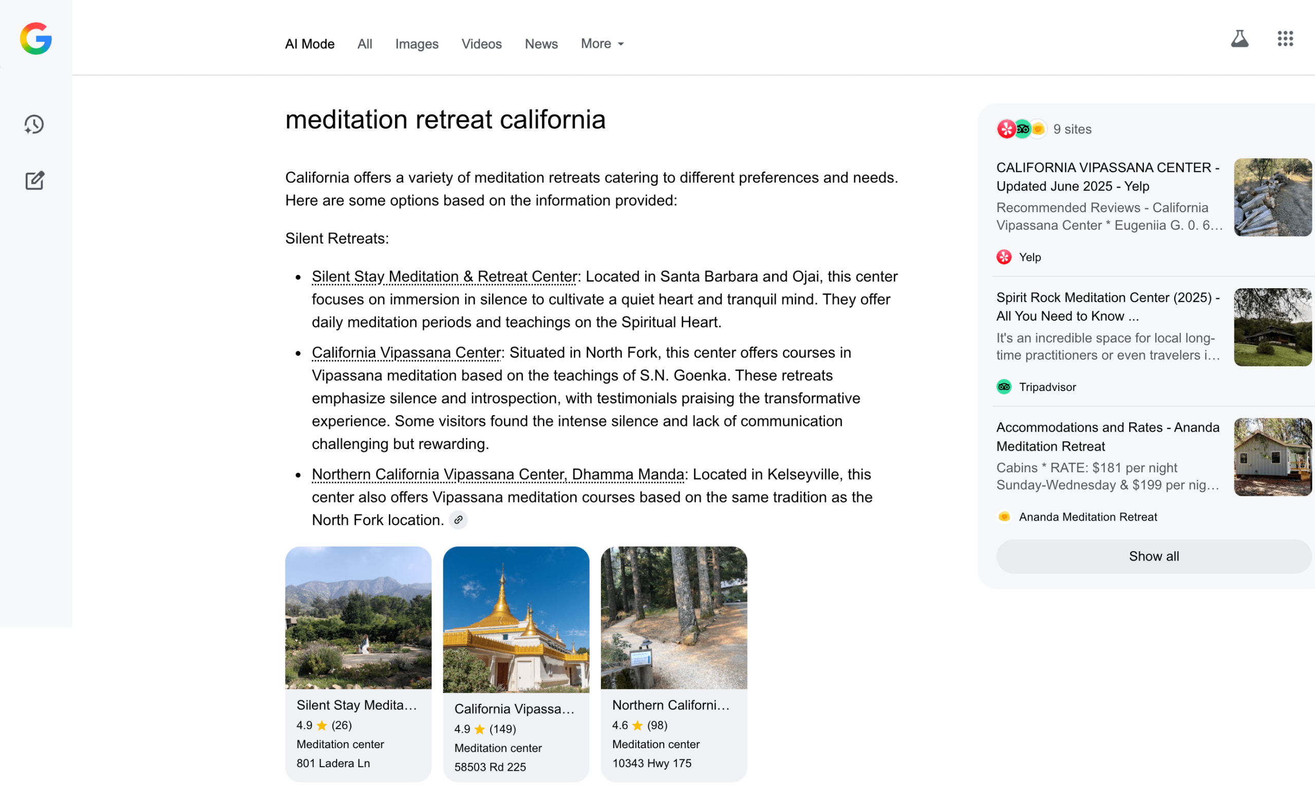 AI Mode links to Google Business Profile Example of AI Mode linking to business profile